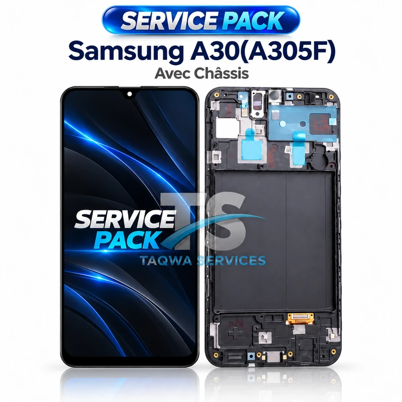 Écrans & Afficheurs Galaxy A30(A305F) – Noir (Service Pack avec Chassis | Samsung)