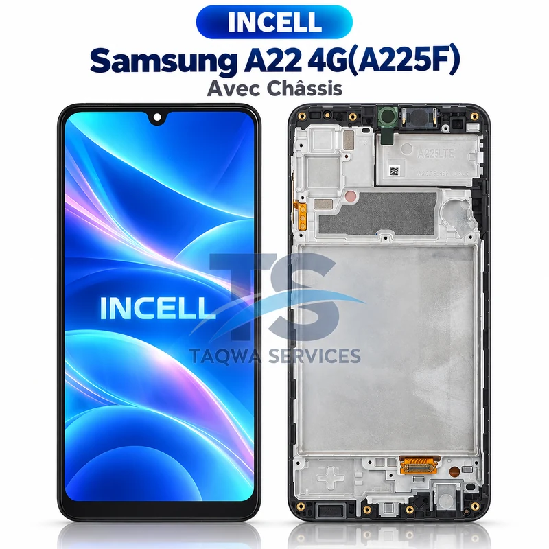 Galaxy A22 4G(A225F) Screen & Display – Black (Avec Chassis - INCELL)