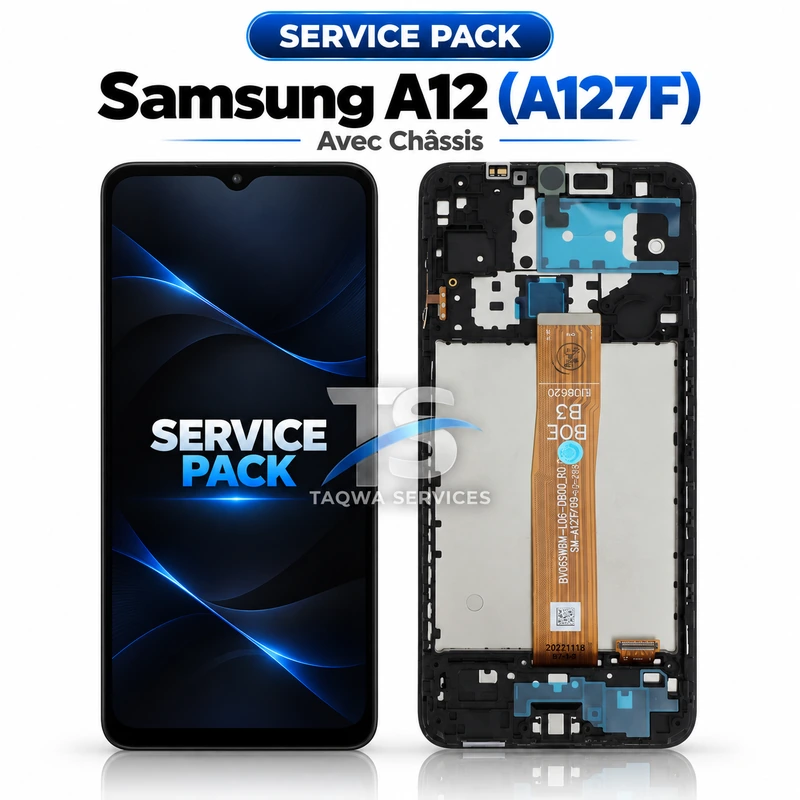 Galaxy A12(A127F) Screen & Display – Black (Service Pack avec Chassis | Samsung)