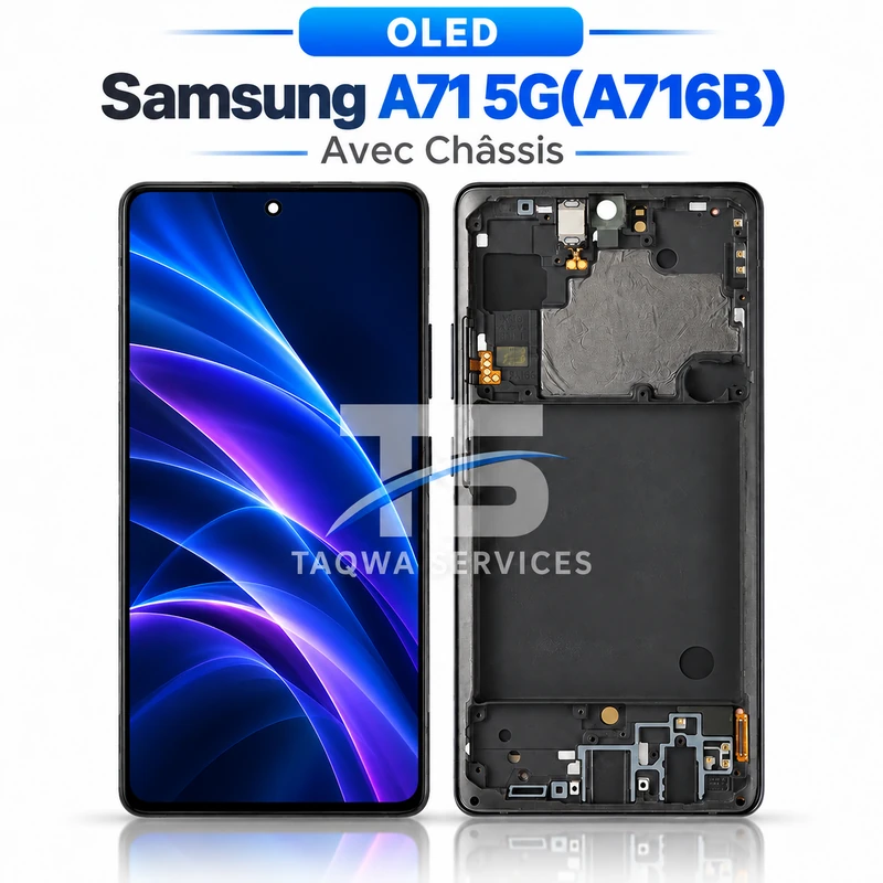 Galaxy A71 5G(A716B) Screen & Display – Black (avec Chassis - OLED | Ori)