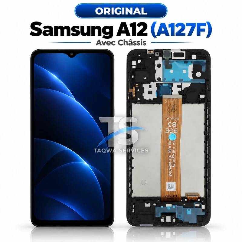 Galaxy A12(A127F) Screen & Display – Black (Original - Avec Chassis | Ori)