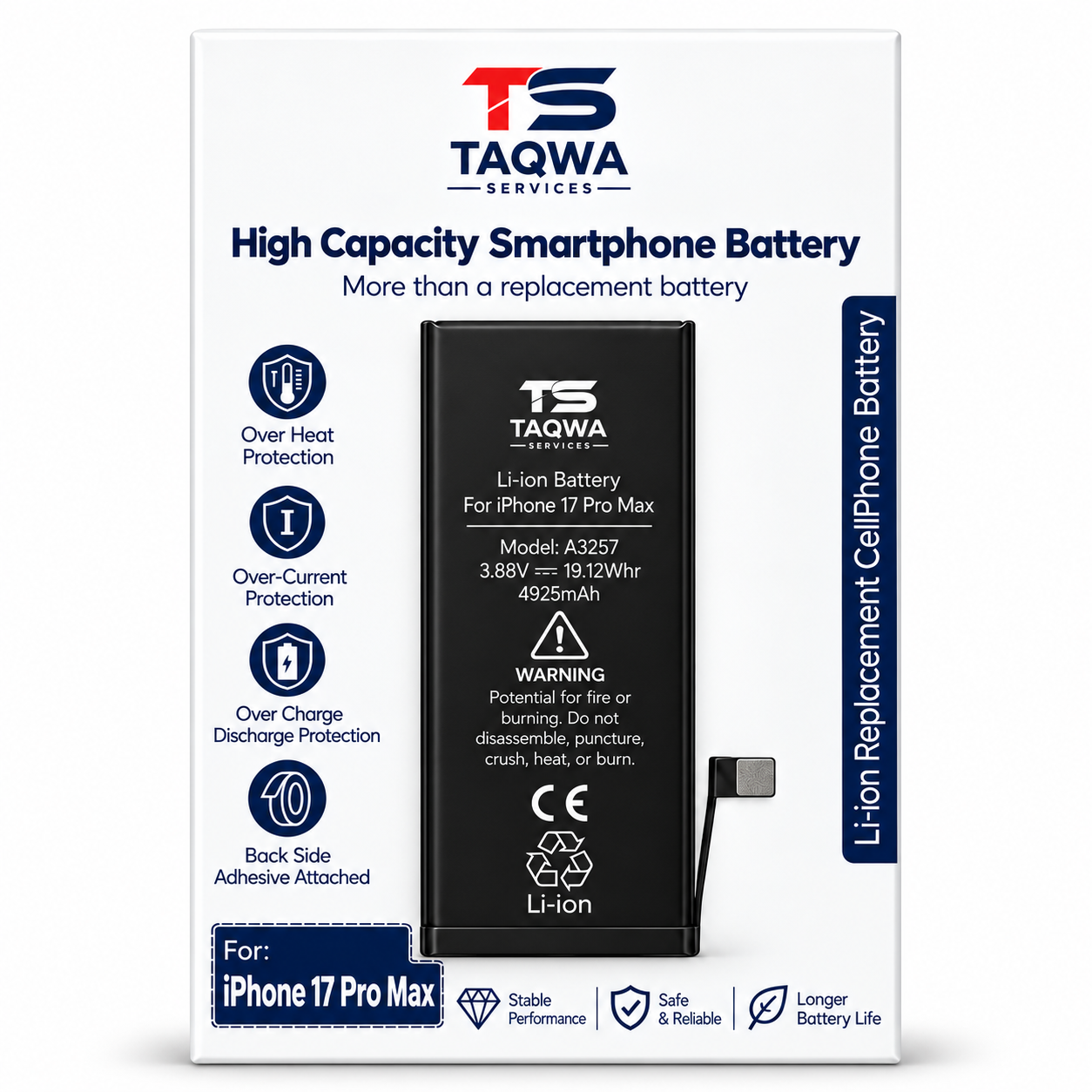Batterie iPhone 17 Pro Max (Haute Capacité | TS)