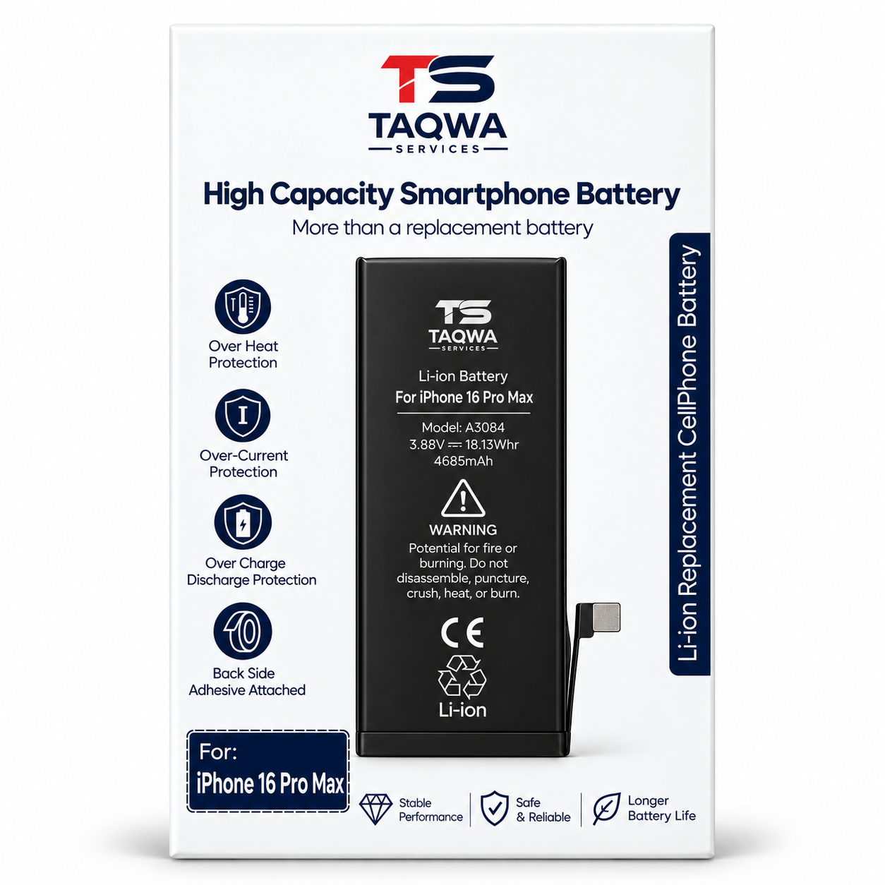 Batterie iPhone 16 Pro Max (Haute Capacité | TS)
