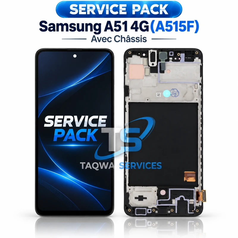 Écrans & Afficheurs Galaxy A51 4G(A515F) – Noir (Service Pack avec Chassis | Samsung)