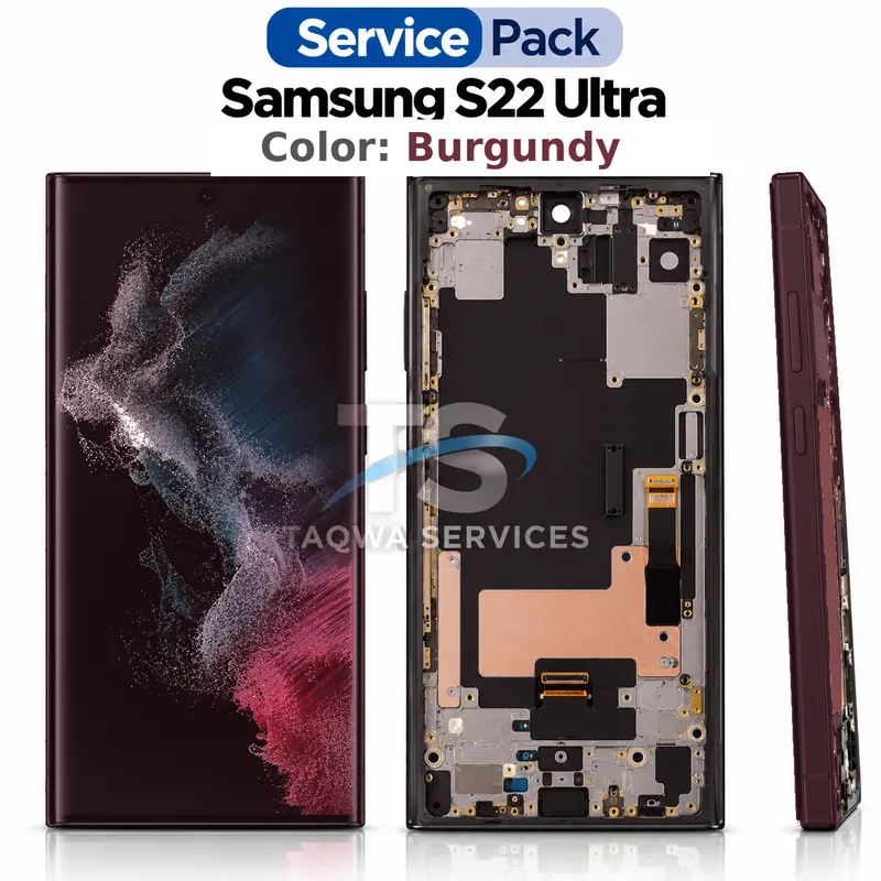 Écrans & Afficheurs Galaxy S22 Ultra – Burgundy/Bordeaux (Service Pack avec Chassis | Samsung)