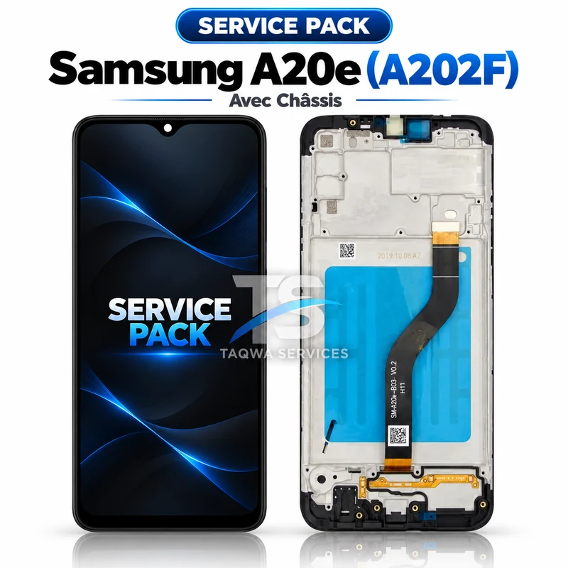 Écrans & Afficheurs Galaxy A20e(A202F) – Noir (Service Pack avec Chassis | Samsung)