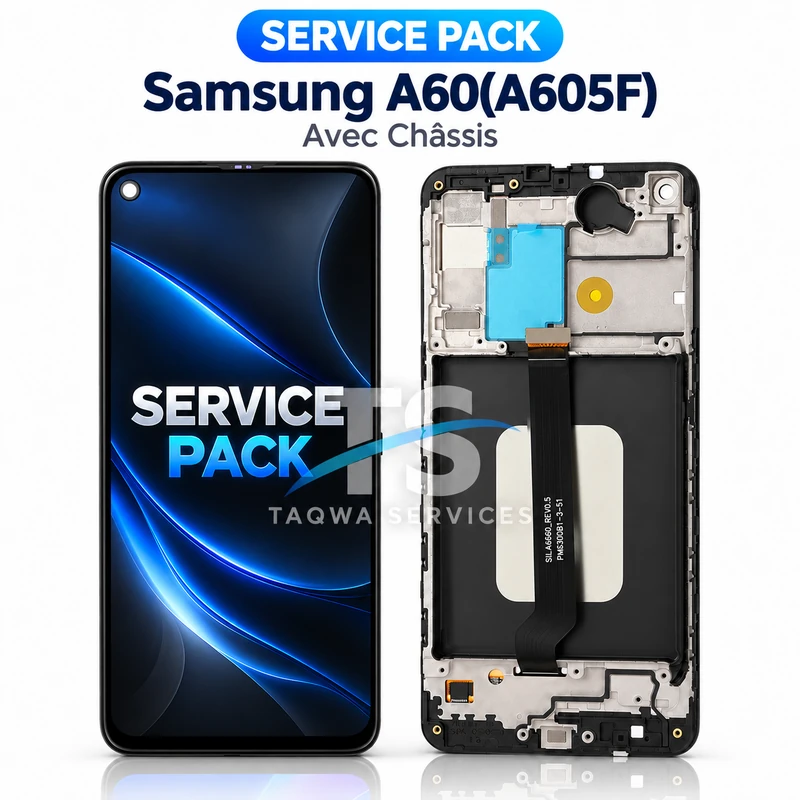 Écrans & Afficheurs Galaxy A60(A605F) – Noir (Service Pack avec Chassis | Samsung)