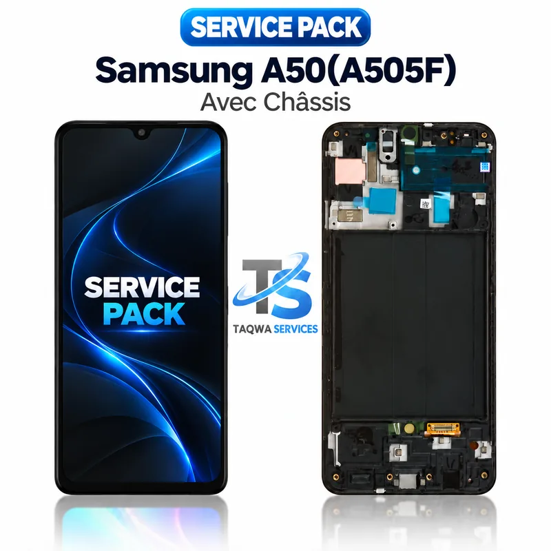 Galaxy A50(A505F) Screen & Display – Black (Service Pack avec Chassis | Samsung)