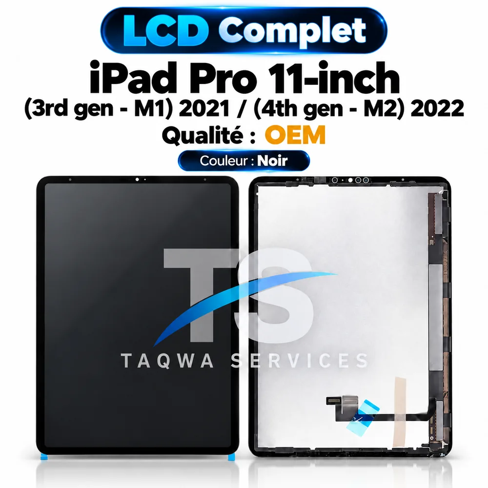 iPad Pro 11-inch (3rd gen - M1) [11"] (2021): A2377, A2459, A2301, A2460 / iPad Pro 11-inch (4th gen - M2) [11"] (2022): A2759, A2761, A2435, A2762 Screen & Display – Black (LCD Compled - OEM | COMPATIBLE)
