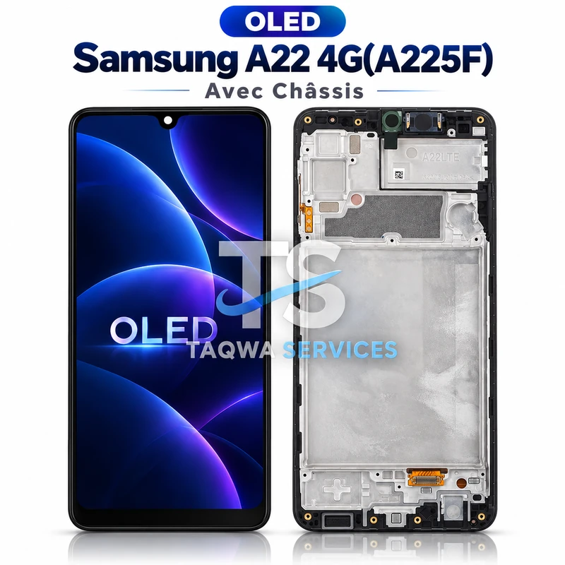 Galaxy A22 4G(A225F) Screen & Display – Black (avec Chassis - OLED | Ori)