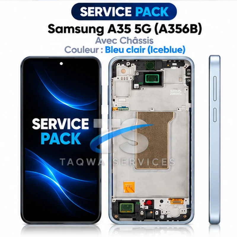 Écrans & Afficheurs Galaxy A35 5G(A356B) – Blue Clair/Ice Blue (Service Pack avec Chassis | Samsung)
