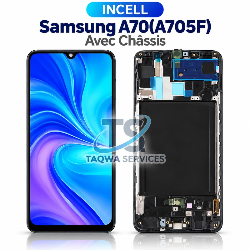 Galaxy A70(A705F) Screen & Display – Black (Avec Chassis - INCELL)