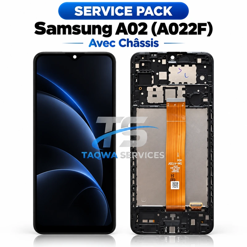 Écrans & Afficheurs Galaxy A02(A022F) – Noir (Service Pack avec Chassis | Samsung)