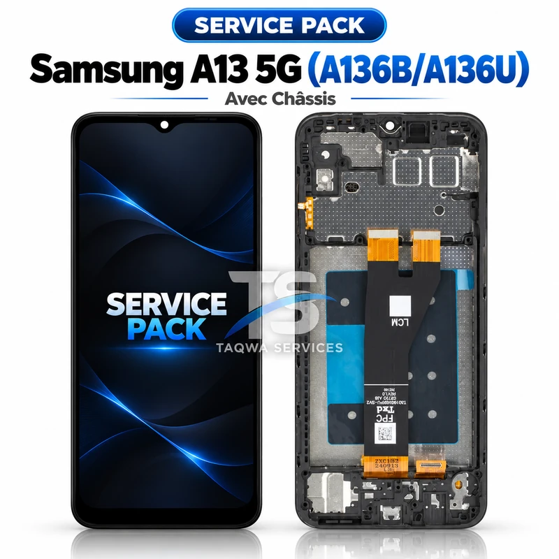 Écrans & Afficheurs Galaxy A13 5G(A136B/A136U) – Noir (Service Pack avec Chassis | Samsung)