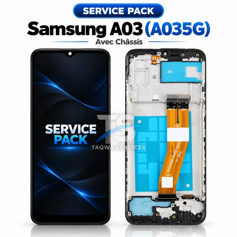 Écrans & Afficheurs Galaxy A03(A035G) – Noir (Service Pack avec Chassis | Samsung)