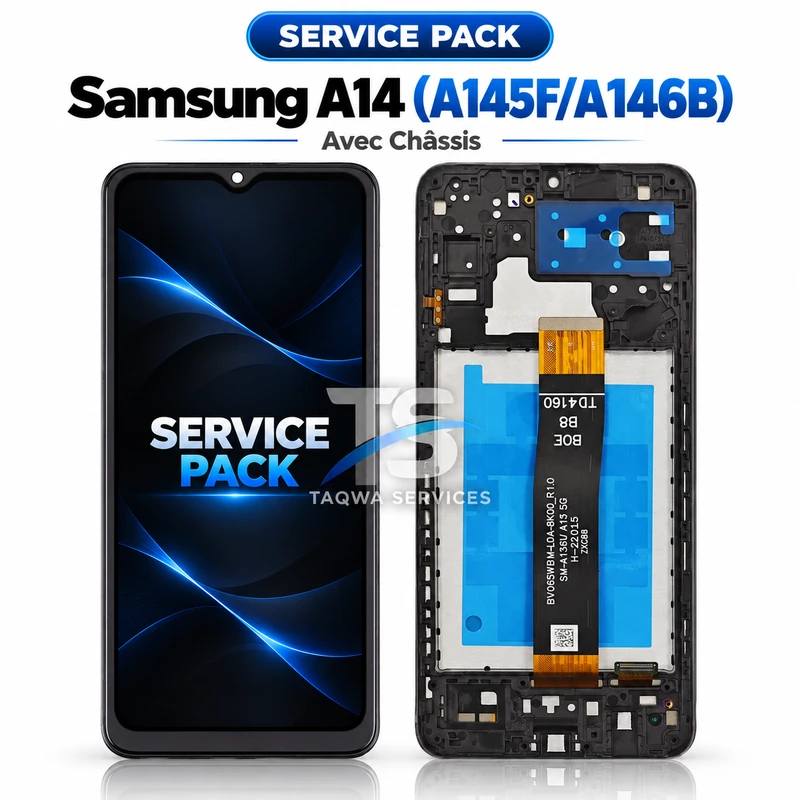 Écrans & Afficheurs Galaxy A14(145F) / Galaxy A14 5G(A146B) – Noir (Service Pack avec Chassis | Samsung)
