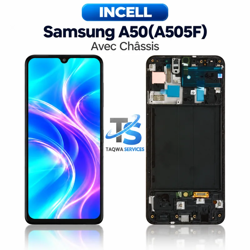 Galaxy A50(A505F) Screen & Display – Black (Avec Chassis - INCELL )
