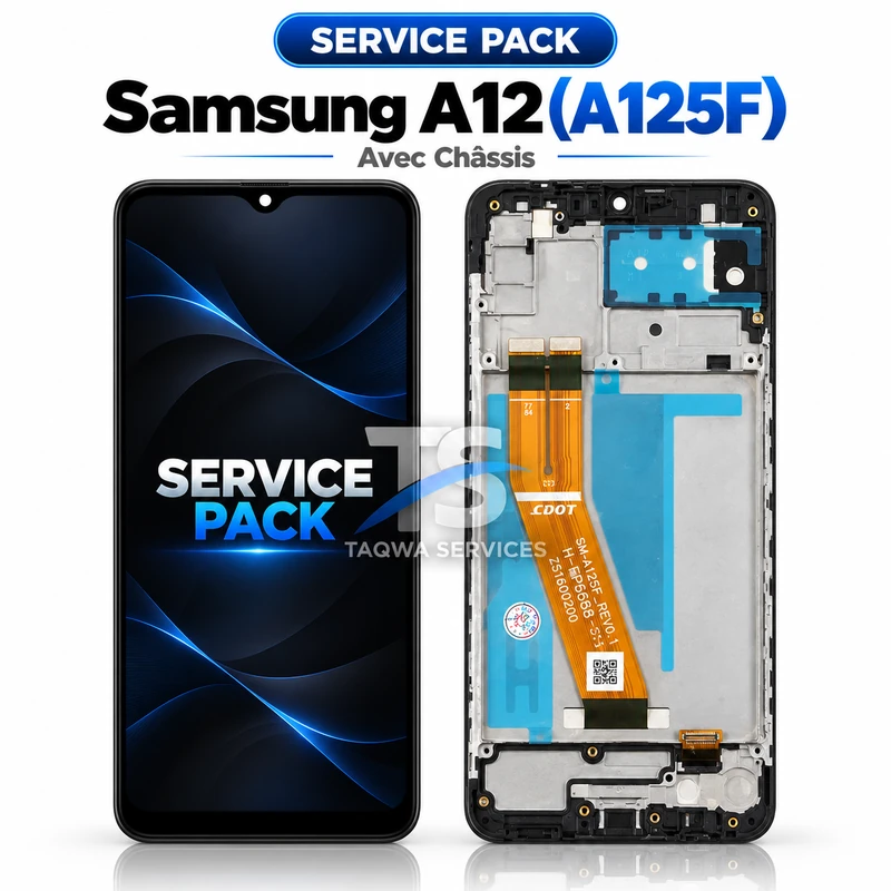 Galaxy A12(A125F) Screen & Display – Black (Service Pack avec Chassis | Samsung)